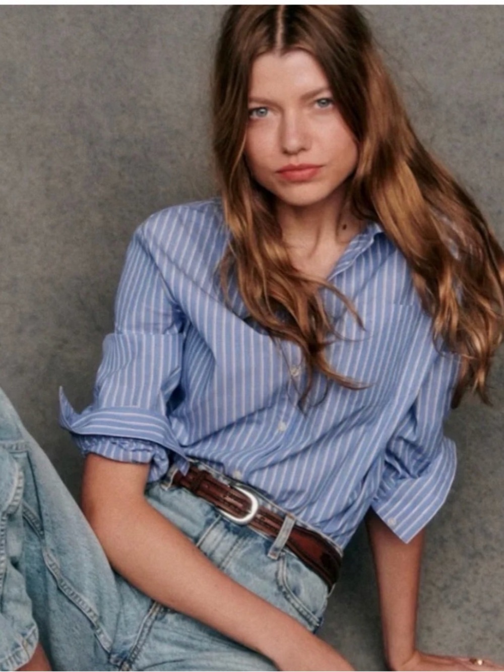 Sezane Tomboy Blue White Striped Button-Down Shirt